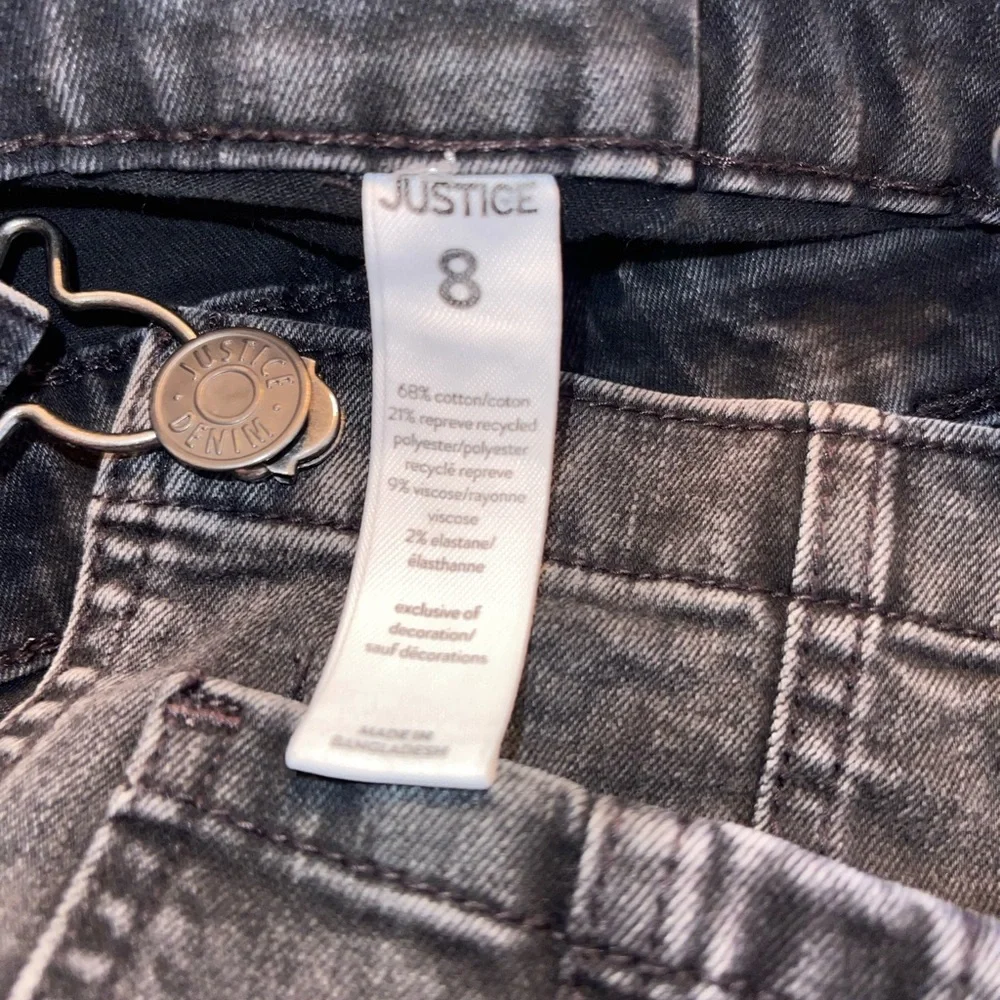 Justice girls Black distressed‎ Jean Overalls sz 8